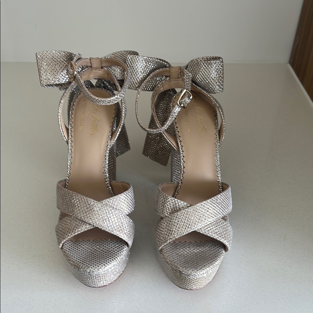 Nicola Bathie x Antonio Melani Silver Platform Heels